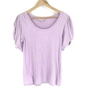 LOFT Top Size Small Womens Purple Crinkle Twist Puff Sleeve Blouse Stretch Knit
